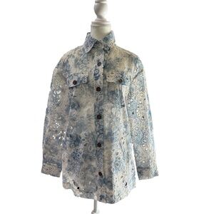Kathy Ireland Blue Eyelet Embroidered Button-Up Shirt – XS